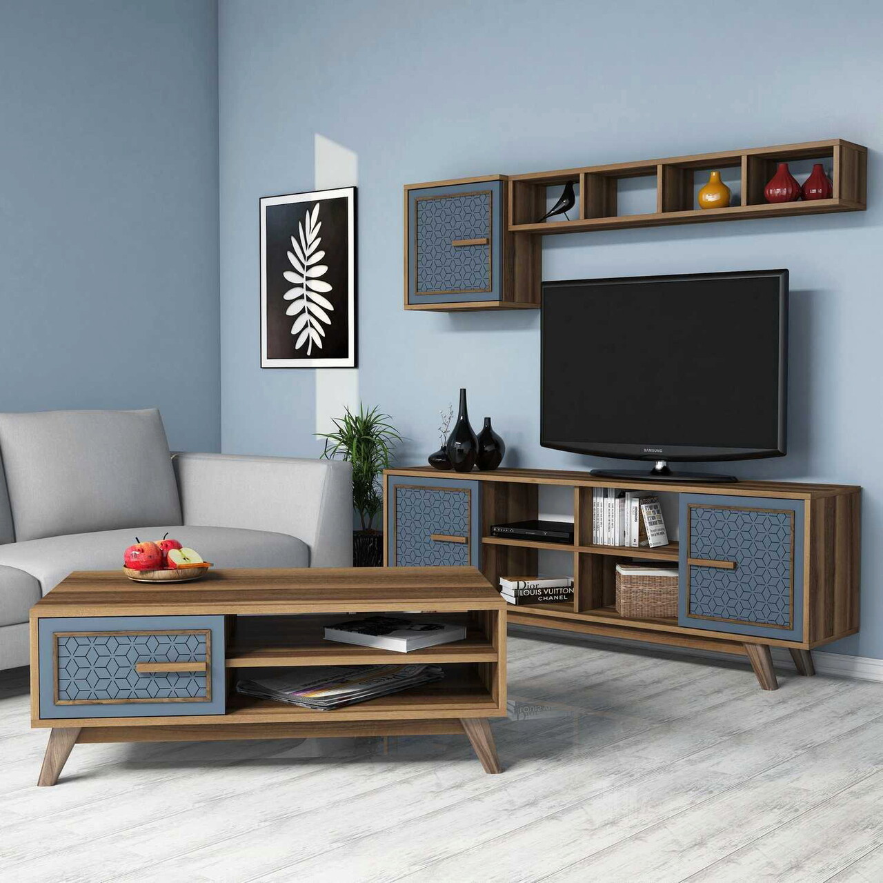 Set mobilier living, Hanah Home, Ayla, Nuc / Albastru - imagine 6